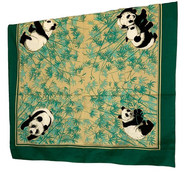 PANDAS green bamboo panda print scarf ENGLAND - Picture 1 of 4